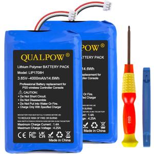 QUALPOW 2PCS 4000mAh PS5/LIP1708 Battery (2025 New Upgrade), Replacement Battery for Sony PlayStation 5 PS5 DualSense CFI-ZCT1W Wireless Controller
