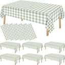 FuWeave 6 Pcs Green and White Checkered Tablecloths Disposable Plastic Gingham Table Cloths Waterproof Rectangle Plaid Table Cover for Wedding Picnic Birthday Party Decor, 54 x 108 Inch