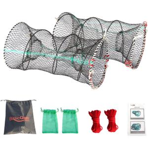 BasicGear Crab Spring Trap 2 pcs - Bait Trap for Lobster, Crawfish, Shrimp, Portable Folding Collapsible Fishing Traps Nets Fishing Accessories