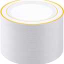 PULOTE 100PCS Gold Plastic Plates - 10 Inch White with Gold Trim Plastic Dinner Plates Disposable for Dinenr, Party, Wedding & Thanksgiving