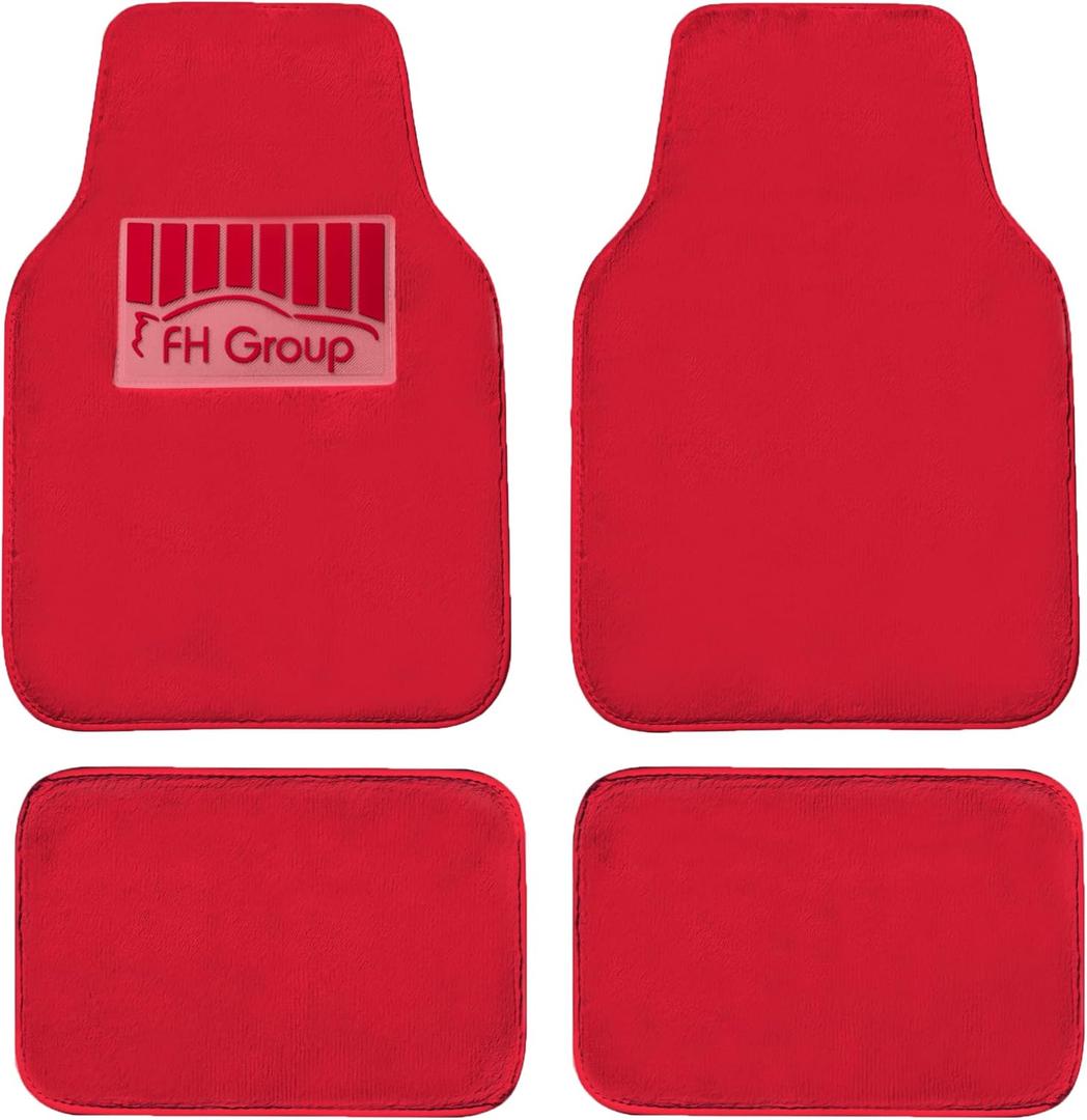 FH Group Universal Fit Full Set Doe16 Faux Rabbit Fur Automotive Floor Mats fits most Cars, SUVs, Trucks and Vans Red