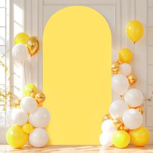 6.6FT Yellow Wedding Arch Cover Spandex Fitted Arch Covers Stretchy Backdrop Round Top Chiara Backdrop for Birthday Party Ceremony Banquet Decoration