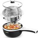 Dezin Hot Pot Electric with Steamer Upgraded, Non-Stick Saut Pan, Rapid Noodles Electric Pot, 1.5L Mini Pot for Steak, Egg, Fried Rice, Ramen, Oatmeal, Soup with Power Adjustment, Black