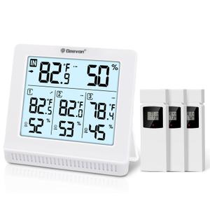 Geevon Indoor Outdoor Thermometer Wireless with 3 Remote Sensors, Digital Hygrometer Indoor Thermometer, Temperature Humidity Monitor Gauge with 200FT/60M Range (White)
