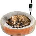 CLAYCLAY Heated Cat Bed, Round Heated Pet Bed for Indoor Cats, 20" Cozy with Timer & Temperature Adjustable, Non-Slip Bottom, Removable, Washable, Waterproof with Pet Heating Pad (One Size)