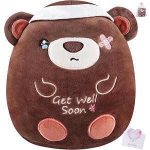 Get Well Soon Plush Bear - Teddy Bear Plush Toy with Injury Bandage, Kids' Pillow Cushion, Get Well Soon Gifts for Patient Kids, Dark Brown, 8 Inch