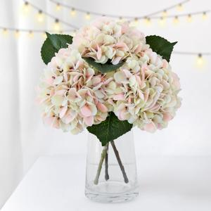 3PCS Champagne Pink Hydrangea Artificial Flowers 20" Large Fake Latex Real Touch Hydrangeas Flowers with Stems Faux Silk Bouquet for Indoor Home Decor Table Wedding Party Floral Outdoor