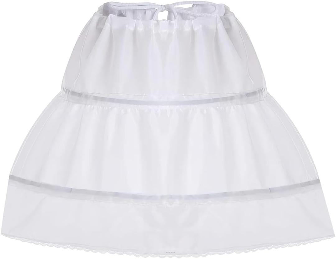 Girls Petticoat Underskirt with 3 Hoops Full Slip Crinoline Skirt (White)