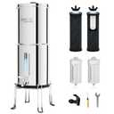Purewell 2.25G Gravity Water Filter System with Water Level Window, 8-Stage 0.01m Ultra-Filtration Stainless Steel Countertop System with 4 Filters and Stand, Reduce Fluoride and Chlorine, PW-KS-CF (Silver)