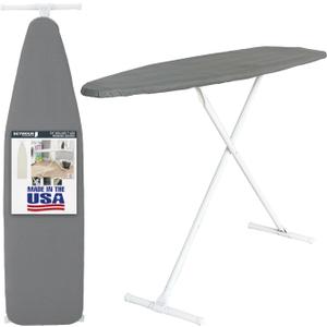 Full Size Ironing Board with Cover & Pad – Made in USA by Seymour Home Products Adjustable Steel T-Legs, 35" High Perforated Top for Steam Durable Iron Board for Home, Laundry Room