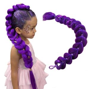 26Inch Purple Ponytail Hair Extension for Kids Braided Purple Braiding Hair with Tie 100g Braids for Halloween Costume Cosplay