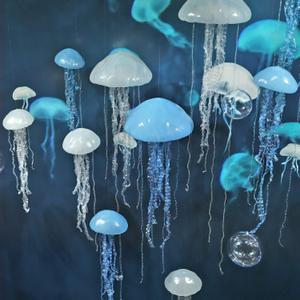 O&M Hanging Jellyfish Decoration, Marine Theme Jelly Fish Birthday Party Decorations, Shop Window Display Supplies (Large, Blue)