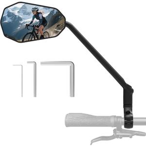 Diyife Bike Mirror, [Long Arm] HD Wide Angle Large Bicycle Mirrors for Handlebars, 360Adjustable Anti-shake Bicycle Rear View Mirror, Bike Accessories for Ebike Scooter Mountain Road Bike (Left)