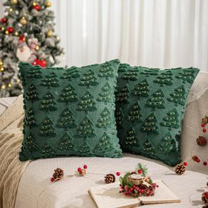 AQOTHES Christmas Tree Decorative Green Throw Pillow Covers 24x24 Set of 2, Faux Fur Farmhouse Throw Pillows Cushion Cases for Xmas Winter Holiday Home Decor
