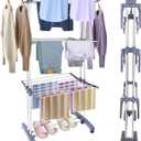 Clothes Drying Rack Foldable Drying Rack Clothing,Oversize 4 Tier(70" High) Clothes Horses Stainless Steel Laundry Drying Rack with Collapse Base& 24 Poles for Clothing&Bed Linen,Gray