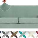 2025 Striped XL-Loveseat Covers 3 Piece, Sofa Covers for 2 Extra Large Cushion, Anti Slip Oversized Slipcovers with Bottom Ties, Thick Durable Washable, Soft Cozy Protector (71"-91", Pea Green)