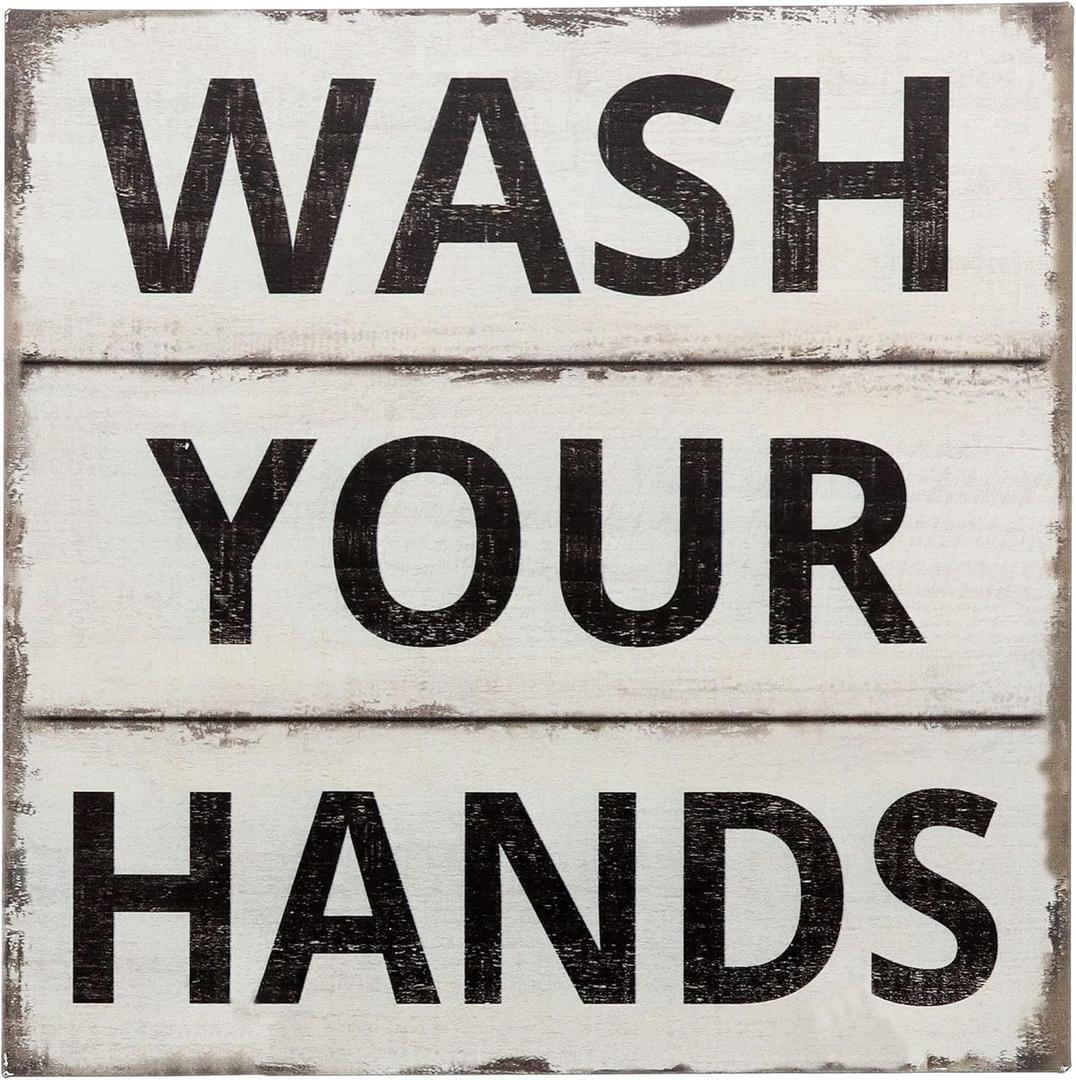 Barnyard Designs Vintage Tin Sign, Primitive Country Farmhouse Bathroom Quotes Home Decor Sign (Wash Your Hands)