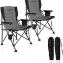 Camping Chair Folding Portable Lawn Chair 2 Pack Comfortable Hard Arm Sturdy for Family Camp, Outdoor, Sports, Beach, Travel, Grey, Supports 300 lbs