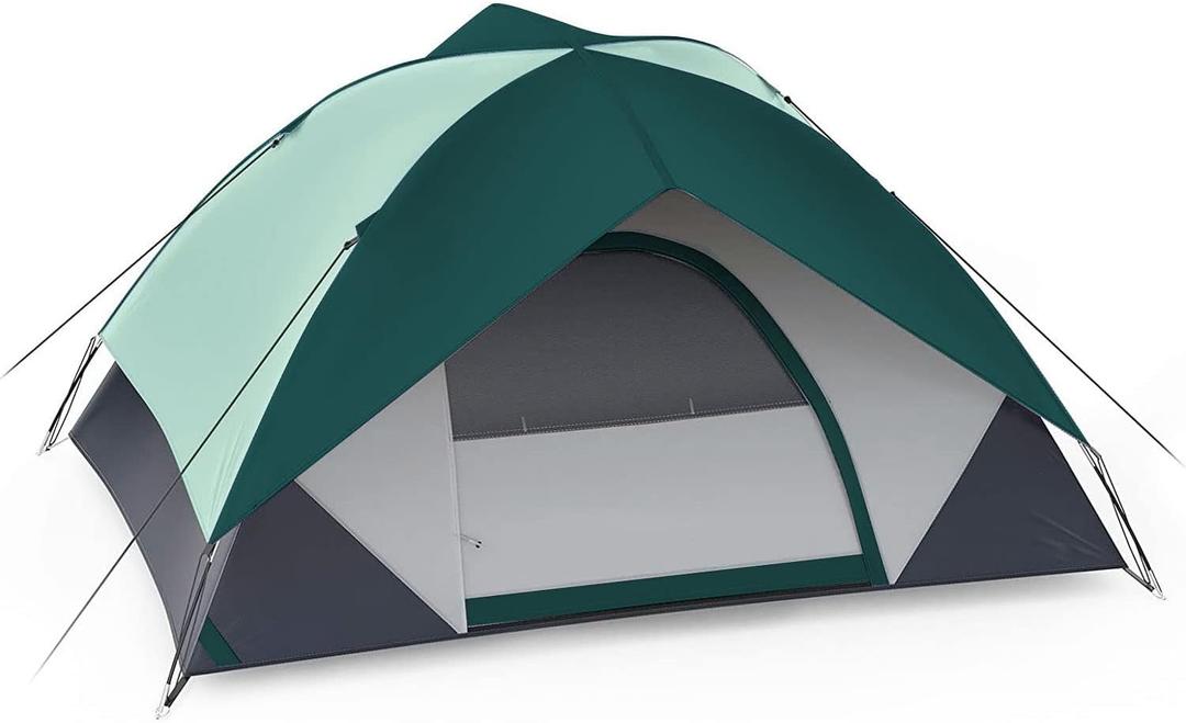Person Camping Tent, Outdoor Family Tent with Removable Rainfly for Backpacking, Hiking, Windproof and Waterproof Dome Tent for Comfortable Trip, Easy Set Up (Green)