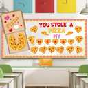 Epakh 44 Pcs Valentine's Day Bulletin Board Pizza Theme Classroom Decoration Valentine's Day Pizza Paper Cutouts Heart Wall Decor for Birthday Wedding Anniversary Party Decor