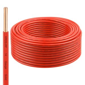 THHN Wire 100 FT, Single Bare Copper Conductor, 14AWG Red Electrical Wire, Solid Building Wire 600V Nylon Sheath Cable for Indoor/Outdoor Applications
