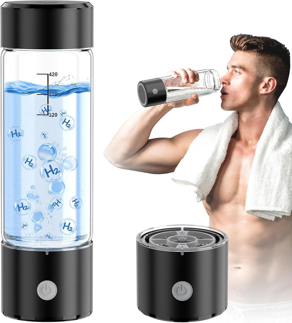 MOVOCA Hydrogen Water Bottle, 3Min 2200PPB Rapid Hydrogen Water Generator -SPE PEM Tech, 15OZ Portable Hydro Water Machine, Health Care Gifts for Husband, Wife, Family, Friends, Travel