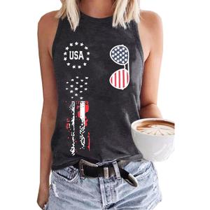 JMFXB 4th of July Tank Tops Women American Flag Shirts Sleeveless American Proud Tee (Black, M)