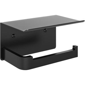 Toilet Paper Holder with Phone Shelf, Matte Black Toilet Paper Holder Wall Mount, Rustproof Stainless Steel Bathroom Storage (Metal)