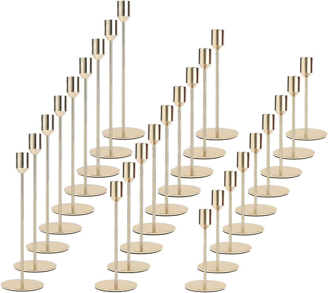 Gold Candlestick Holders Bulk,Taper Candle Holder for Candlesticks Gold Brass Vintage Candle Stick Candle Holder Decorative Candle Holders for Wedding Home Party Table Decor (Set of 27)