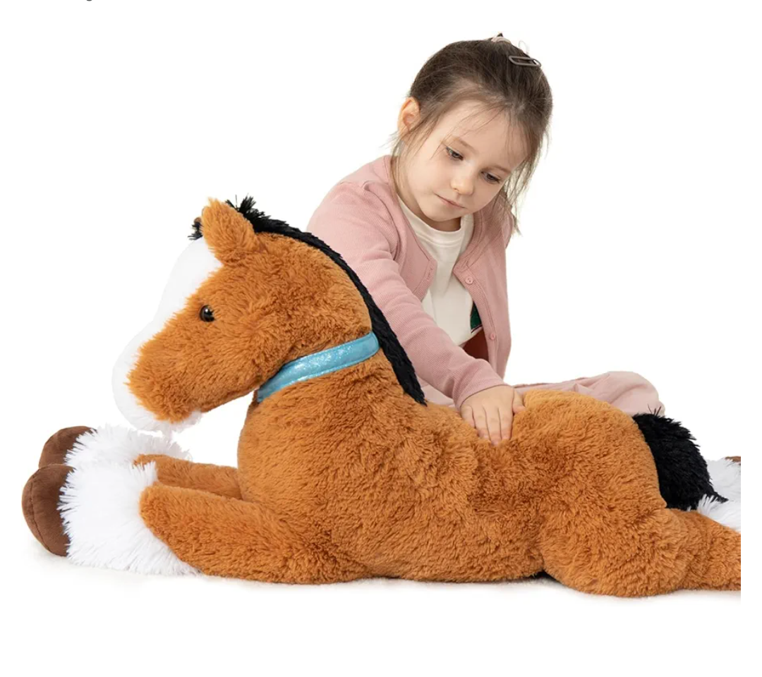 MaoGoLan Giant Horse Stuffed Animal, Large Horse Plush Toy for Girl Boy Kids, Big Ridable Stuffed Pony Plush Pillow for Easter Birthday Gifts or Baby Shower Party Favor Decor, 33 inches, Tan