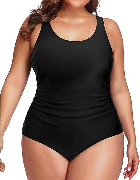Daci Women Plus Size One Piece Swimsuit Athletic Tummy Control Ruched Bathing Suit with U-Back 22W