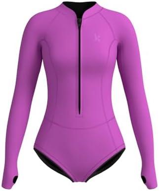 KMT Wetsuit for Women, Womens Long Sleeve Shorty Wet Suits 2mm Front Zipper Springsuit Surfing Surf-wear Diving Swimming Scuba One Piece Size 10