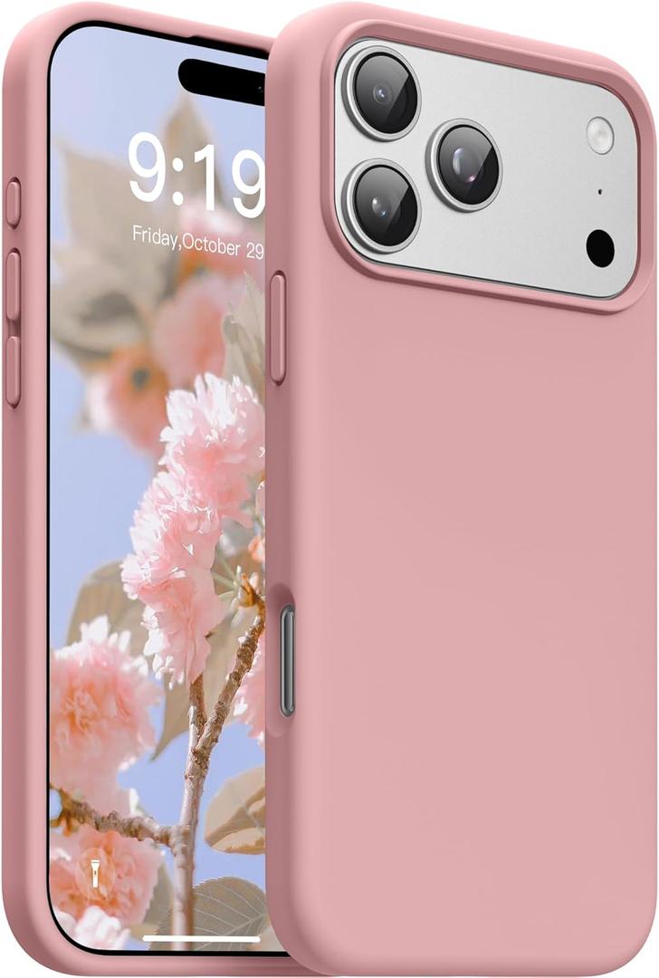 OuXul Designed for iPhone 17 Pro Max Case,Shockproof Liquid Silicone Protective Phone Case with Soft Anti-Scratch Microfiber Lining, Ultra Slim Drop Protection Phone Cover 6.9 inch (Pink Sand)