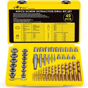 Topec 49pcs Screw Extractor/Drill Bit Set, Professional Remove Set for Removing Broken Studs, Bolts, Socket Screws and Fittings (Silver)