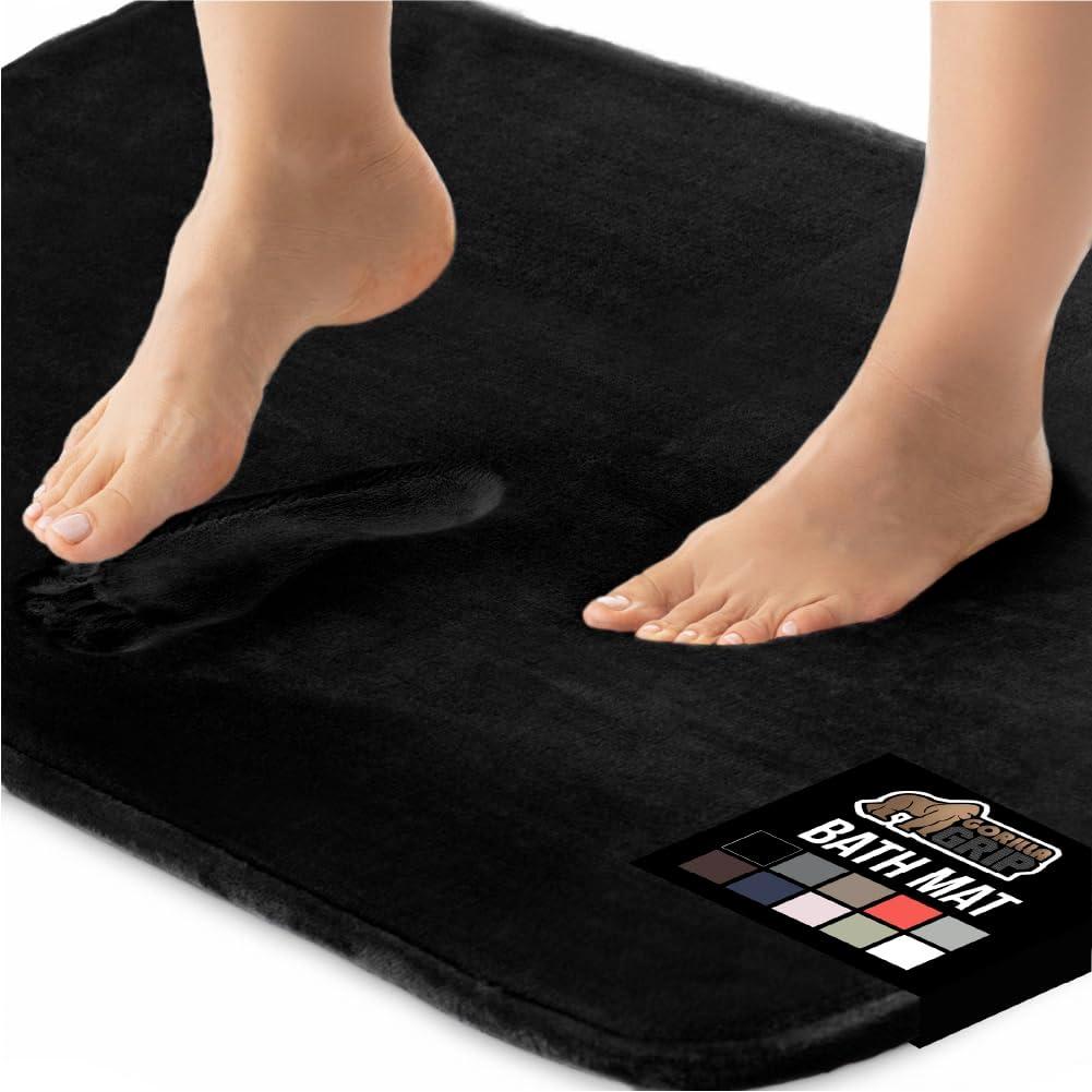 GORILLA GRIP Memory Foam Bath Mat, Soft Absorbent Velvet Bathroom Mats, Durable Dots on Underside, Machine Washable Bathmat, Carpet Rug Room Decor for Shower Tub Floor RV, 30x20 Rugs, Black