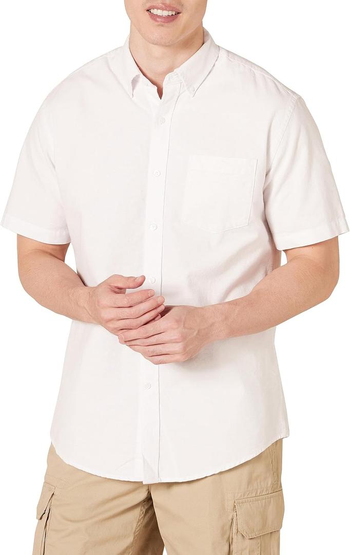 Amazon Essentials Oxford Shirts for Men - Regular-Fit, Short-Sleeve (White)