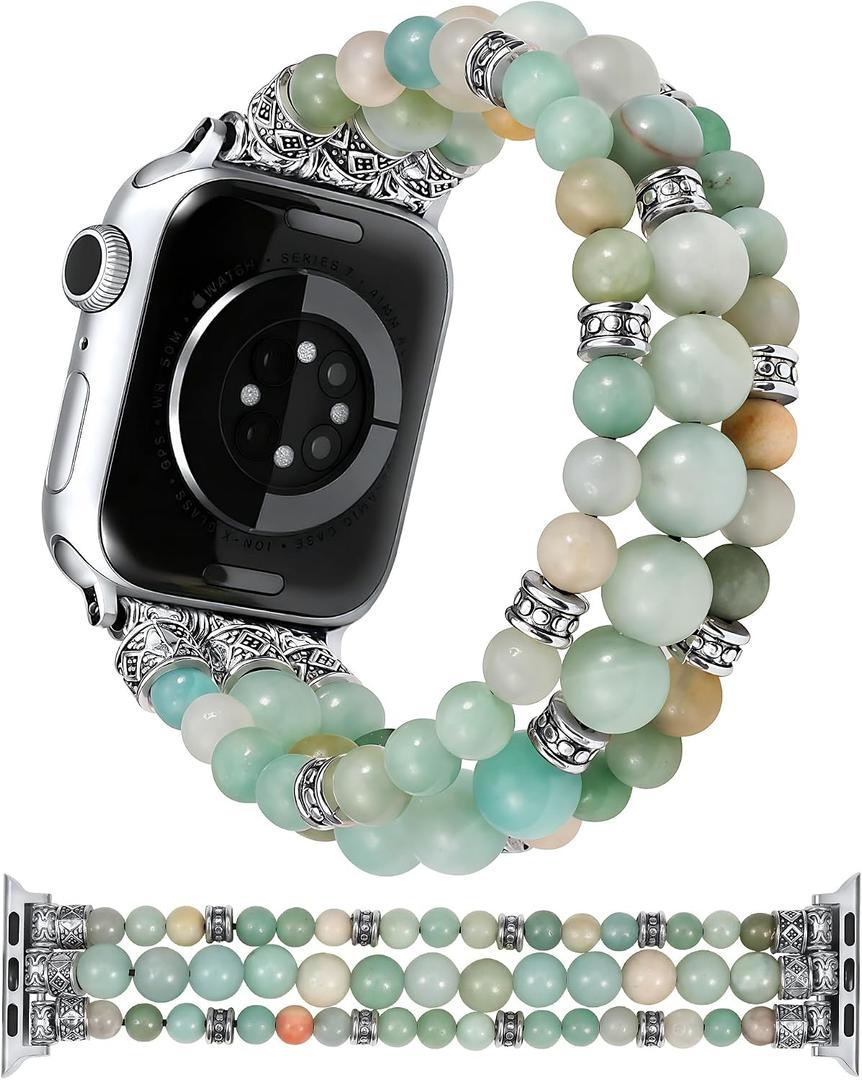 Moolia Stretch Natural Stone Strap Compatible with Apple Watch Bands 40/42/41/38mm Women, Jasper Handmade Bracelet Boho Beaded Band for iWatch Series 11 10 9 8 7 6 5 4 3 SE/Ultra 3 2 1