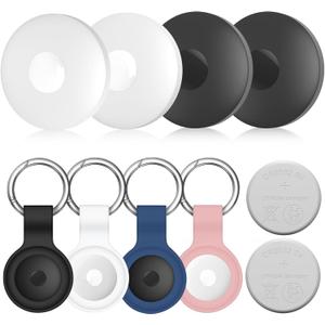 Air Tracker 4-Pack and 2pcs Extra Replaceable 2032 Batteries, Bluetooth + UWB Smart Tag Work with Apple Find My App (iOS Only), Item Locator Finder for Keys Vehicles Luggage Bags (White & Black & Pink & Dark Blue)