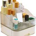 VOCOSTE 1 Set Makeup Organizer with Stackable Drawer, 7 Grids Makeup Organizer for Countertop Vanity, Skincare Organizers Cosmetic Display Cases, Clear White