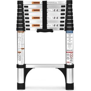 Soctone Telescoping Ladder 8.5 FT, Retraction Aluminum Extension Ladder with 2 Triangle Stabilizers, Multi-Purpose Ladder with Slow Down Design, 330lbs Max Capacity for House Daily Life