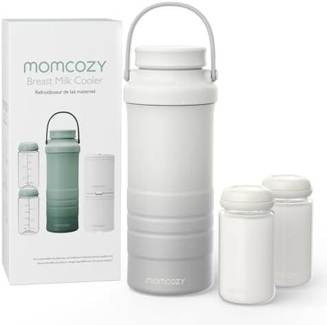 Momcozy 22oz Portable Breast Milk Cooler for Outdoor, Life Saver with 360° Total Cooling for 24 Hours, Larger Capacity Travel Breastmilk Chiller with 1 pc Baby Bottles for Breastmilk Storage, Cream
