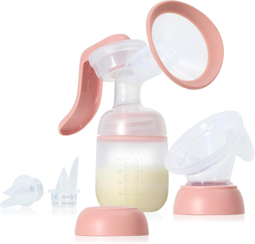 Frida Mom 2-in-1 Breast Pump: Manual Hand Pump & Hands-Free Automatic Suction Cup, Dual-Mode, Wireless Milk Collector, Ergonomic Handle, SoftFeel Flange for Breastfeeding