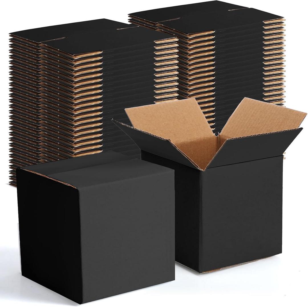 Yeaqee 72 Pcs Shipping Boxes Corrugated Cardboard Small Shipping Boxes for Packaging Mailing Packing Moving Small Business Storage Crafts Gifts(4x4x4 Inch,Black)