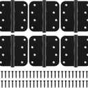 KOLET Ball Bearing Door Hinges, 4 x 4 Inches Black Door Hinges, Heavy Duty Stainless Steel Hinges, 5/8'' Radius Corner, Smooth and Quiet, Non Removable Pin, Matte Black, 6 Pack