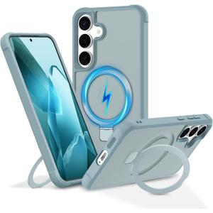 Magnetic Stand for Samsung Galaxy S25 Plus Case [Military Grade Drop Protection] with Kickstand, Matte Translucent Slim Case for S25 Plus 6.7", Green