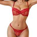 Avidlove Womens Lingerie Set Red Lace Trim Bra and Panty Set Lace Lingerie Underwire Bralette Red, Small