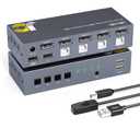 KVM Switch DisplayPort 8K@60Hz, 4 Way DP KVM Switcher for 4 Computer Share 1 HD Monitor and USB Keyboard Mouse, with 4 USB Cable & Wired Remote