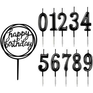 10-Piece Number Birthday Candles - Glitter Cake Topper Decoration for Birthday and Wedding Parties (Black)