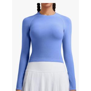 RUNNING GIRL Long Sleeve Yoga Shirts for Women, Soft Fitted Seamless Stretchy Casual Crew Neck Athletic Basic Shirt XL