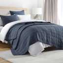 HORIMOTE HOME 100% Cotton Quilt Set Queen Size, Denim Blue Pre-Washed Bedspreads Coverlet Set in Geometric Pattern, Cozy Lightweight Stitching Decorative Bedding Cover with 2 Shams for All Season